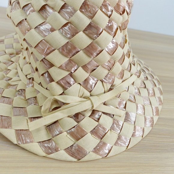 Italian Straw Hat Womens Bucket Braided Plastic Summer Beach Boho Natural ITALY - Picture 7 of 10